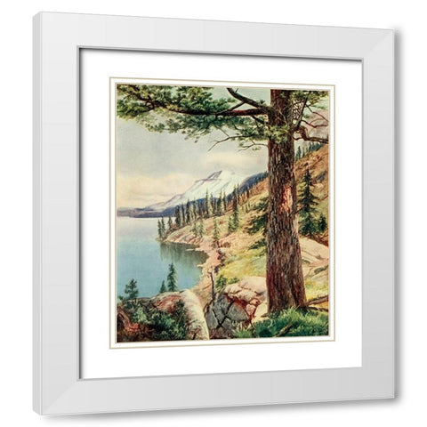 On the Shore of Lake Tahoe from On Sunset Highways 1921 White Modern Wood Framed Art Print with Double Matting by Bagg, Henry