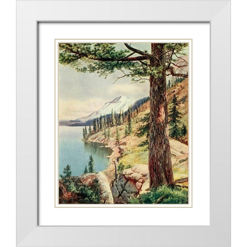 On the Shore of Lake Tahoe from On Sunset Highways 1921 White Modern Wood Framed Art Print with Double Matting by Bagg, Henry