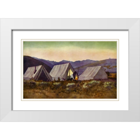 Evening camp from Rod Gun and Perch 1914 White Modern Wood Framed Art Print with Double Matting by Blomfield, James