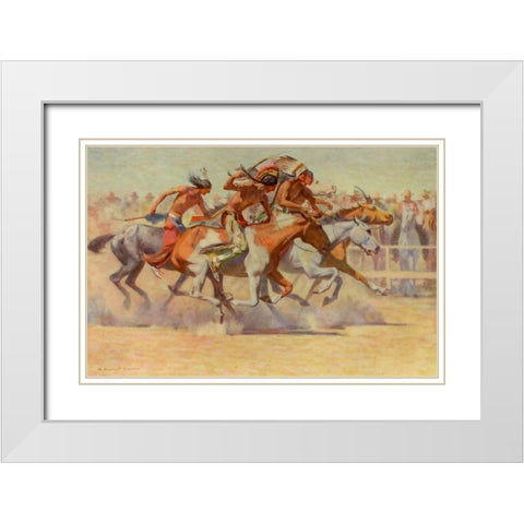 Indians Racing from Scribners 54 1904 White Modern Wood Framed Art Print with Double Matting by Dunton, William