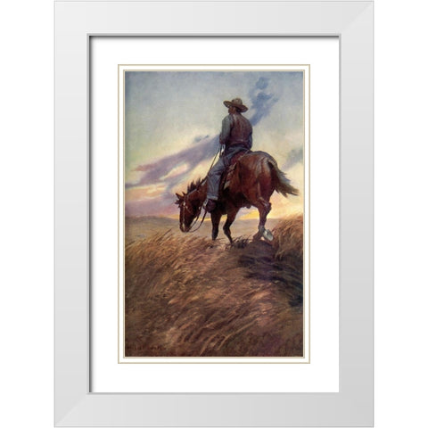Horse in Sunset from Winston of the Prairie 1907 White Modern Wood Framed Art Print with Double Matting by Dunton, William