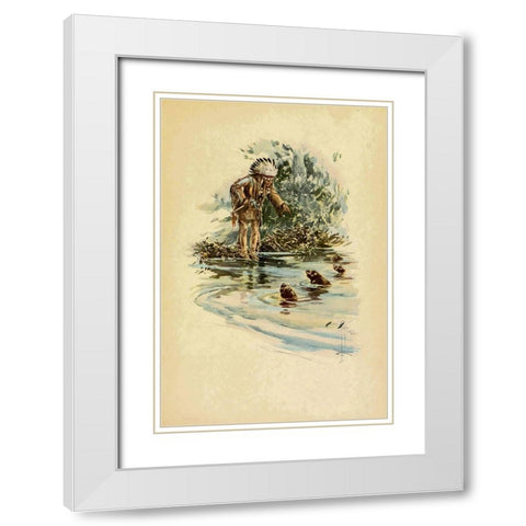 Indian and otters from The Song of Hiawatha 1906 White Modern Wood Framed Art Print with Double Matting by Fisher, Harrison