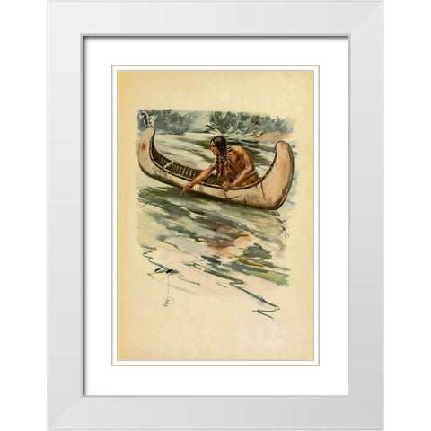 Indian canoe from The Song of Hiawatha 1906 White Modern Wood Framed Art Print with Double Matting by Fisher, Harrison