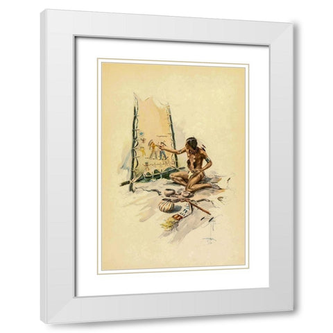 Indian painting from The Song of Hiawatha 1906 White Modern Wood Framed Art Print with Double Matting by Fisher, Harrison