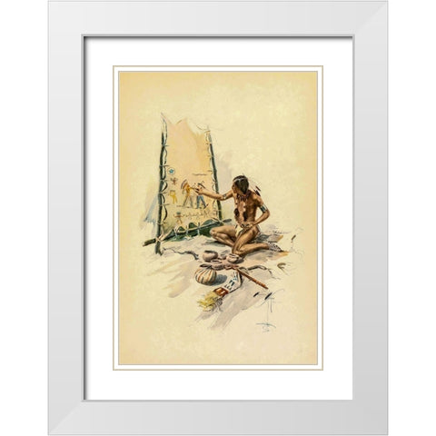 Indian painting from The Song of Hiawatha 1906 White Modern Wood Framed Art Print with Double Matting by Fisher, Harrison