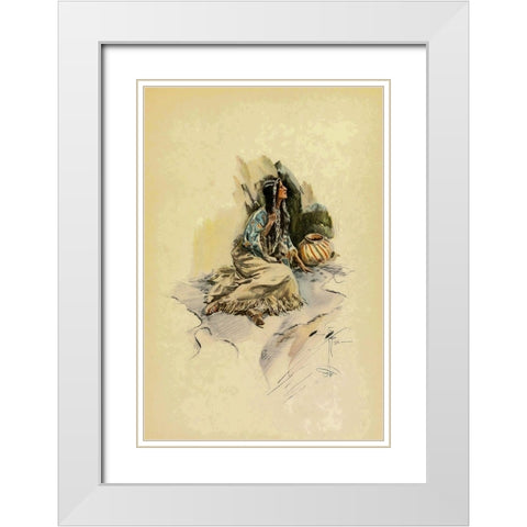 Indian Woman with pot from The Song of Hiawatha 1906 White Modern Wood Framed Art Print with Double Matting by Fisher, Harrison