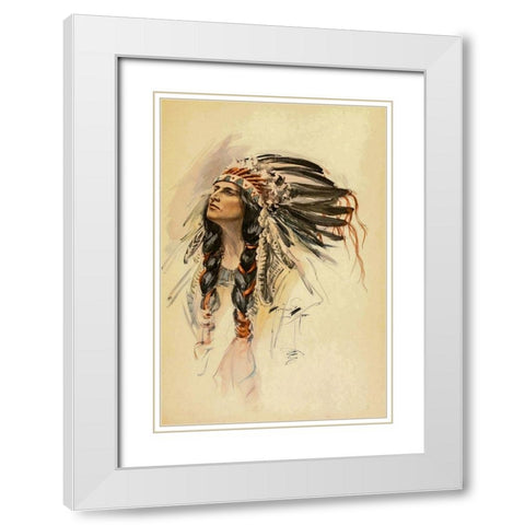 Indian with Head Dress from The Song of Hiawatha 1906 White Modern Wood Framed Art Print with Double Matting by Fisher, Harrison