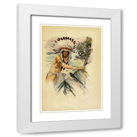 Indian with Head Dress from The Song of Hiawatha 1907 White Modern Wood Framed Art Print with Double Matting by Fisher, Harrison