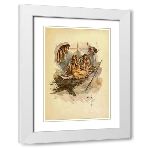 Indian women preparing food from The Song of Hiawatha 1906 White Modern Wood Framed Art Print with Double Matting by Fisher, Harrison