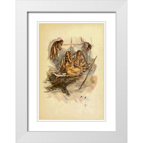 Indian women preparing food from The Song of Hiawatha 1906 White Modern Wood Framed Art Print with Double Matting by Fisher, Harrison