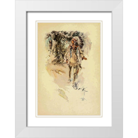 Indian from The Song of Hiawatha 1906 White Modern Wood Framed Art Print with Double Matting by Fisher, Harrison