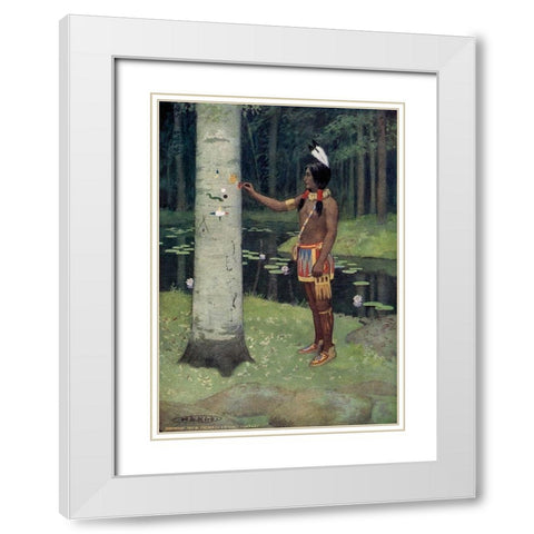 Each figure had a meaning from Story of Hiawatha 1910 White Modern Wood Framed Art Print with Double Matting by Kirk, Maria