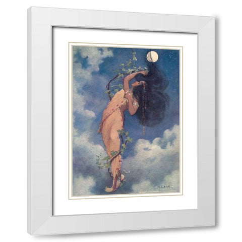 From the full moon fell Nokomis from Story of Hiawatha 1910 White Modern Wood Framed Art Print with Double Matting by Kirk, Maria