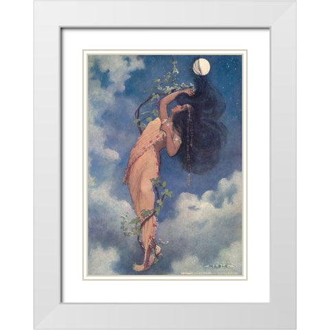 From the full moon fell Nokomis from Story of Hiawatha 1910 White Modern Wood Framed Art Print with Double Matting by Kirk, Maria