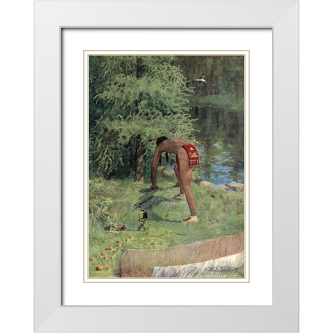 Give me of your roots from Story of Hiawatha 1910 White Modern Wood Framed Art Print with Double Matting by Kirk, Maria