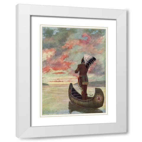 Hiawatha sailed into the fiery sunset from Story of Hiawatha 1910 White Modern Wood Framed Art Print with Double Matting by Kirk, Maria