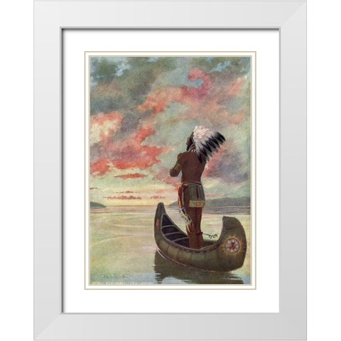 Hiawatha sailed into the fiery sunset from Story of Hiawatha 1910 White Modern Wood Framed Art Print with Double Matting by Kirk, Maria