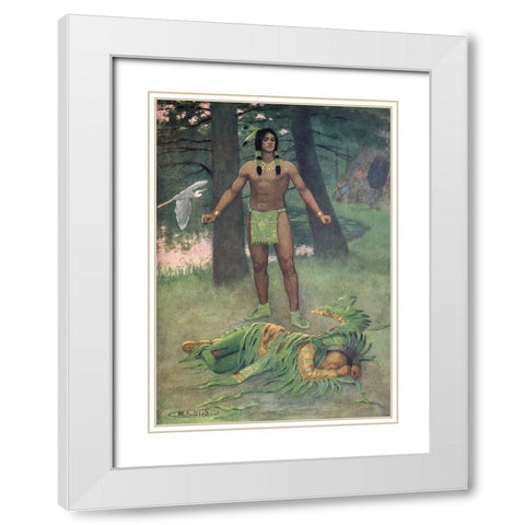He lay there dead from Story of Hiawatha 1910 White Modern Wood Framed Art Print with Double Matting by Kirk, Maria