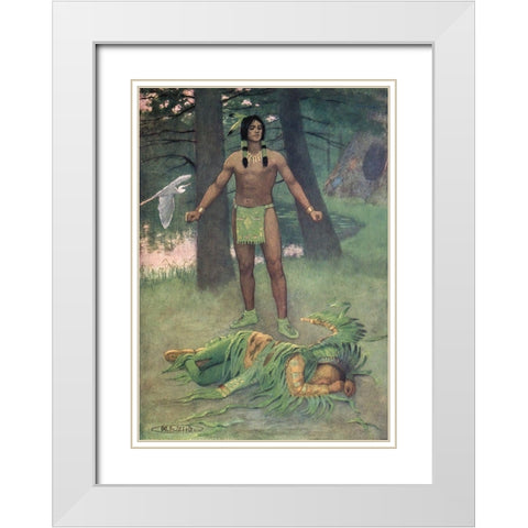 He lay there dead from Story of Hiawatha 1910 White Modern Wood Framed Art Print with Double Matting by Kirk, Maria