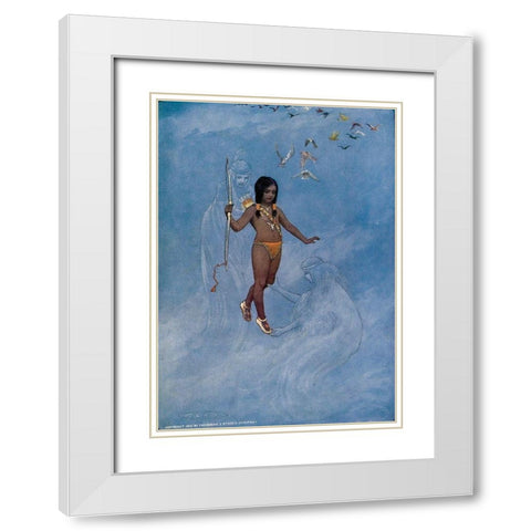 He was held by unseen hands from Story of Hiawatha 1910 White Modern Wood Framed Art Print with Double Matting by Kirk, Maria
