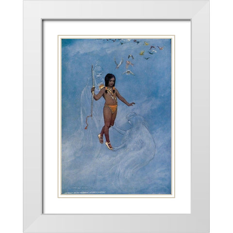 He was held by unseen hands from Story of Hiawatha 1910 White Modern Wood Framed Art Print with Double Matting by Kirk, Maria