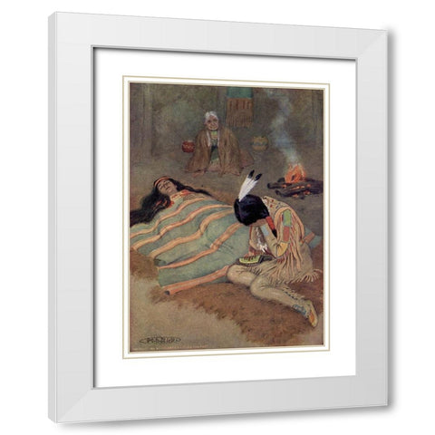 Seven long days and nights he sat there from Story of Hiawatha 1910 White Modern Wood Framed Art Print with Double Matting by Kirk, Maria