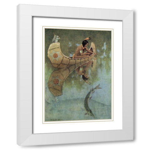 Take my bait oh king of fishes from Story of Hiawatha 1910 White Modern Wood Framed Art Print with Double Matting by Kirk, Maria