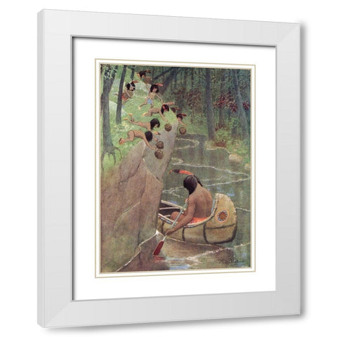 They hurled down pinecones from Story of Hiawatha 1910 White Modern Wood Framed Art Print with Double Matting by Kirk, Maria