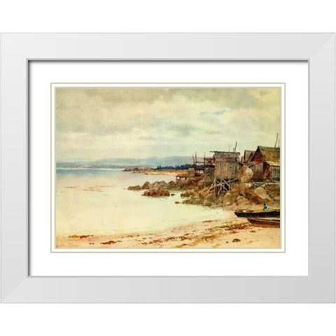 Pescadera-Chinese fishing village in Monterey Bay-California 1914 White Modern Wood Framed Art Print with Double Matting by Palmer, Sutton