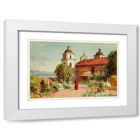 The Cemetery-Santa Barbara Mission-California 1914 White Modern Wood Framed Art Print with Double Matting by Palmer, Sutton