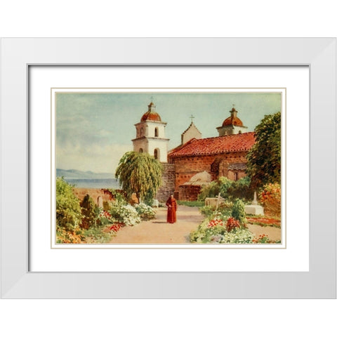 The Cemetery-Santa Barbara Mission-California 1914 White Modern Wood Framed Art Print with Double Matting by Palmer, Sutton