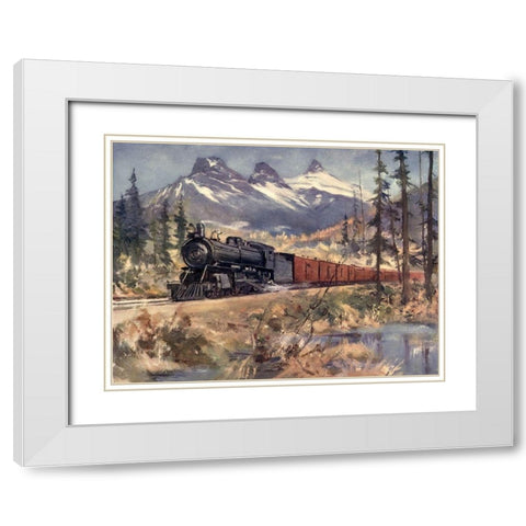 Three Sisters-Rockies White Modern Wood Framed Art Print with Double Matting by Canadian Pacific Railway
