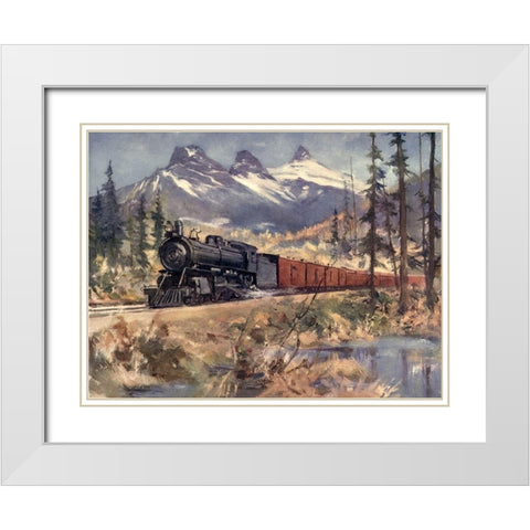 Three Sisters-Rockies White Modern Wood Framed Art Print with Double Matting by Canadian Pacific Railway