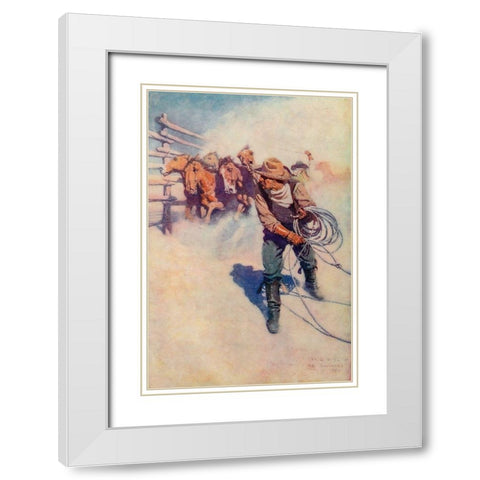 A day with the round up White Modern Wood Framed Art Print with Double Matting by Wyeth, Newell