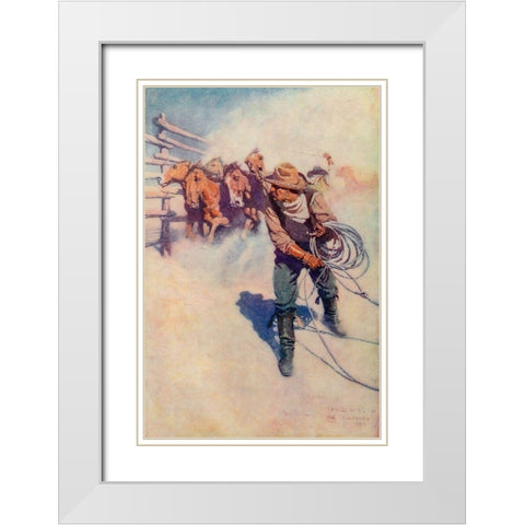 A day with the round up White Modern Wood Framed Art Print with Double Matting by Wyeth, Newell