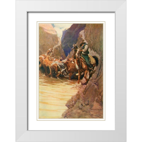 Rounding up White Modern Wood Framed Art Print with Double Matting by Wyeth, Newell