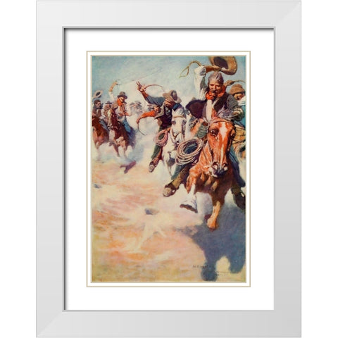 The wild race for dinner White Modern Wood Framed Art Print with Double Matting by Wyeth, Newell
