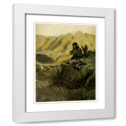 Navajo herder in the foothills White Modern Wood Framed Art Print with Double Matting by Wyeth, Newell