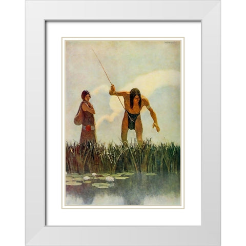 A primitive spearman White Modern Wood Framed Art Print with Double Matting by Wyeth, Newell