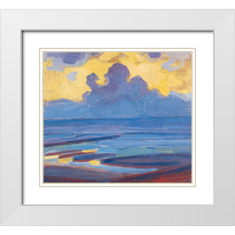 By the Sea White Modern Wood Framed Art Print with Double Matting by Mondrian, Piet