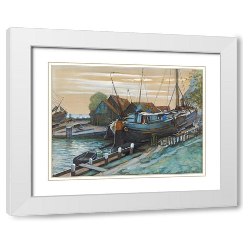Drydock at Durgerdam White Modern Wood Framed Art Print with Double Matting by Mondrian, Piet
