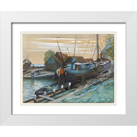 Drydock at Durgerdam White Modern Wood Framed Art Print with Double Matting by Mondrian, Piet