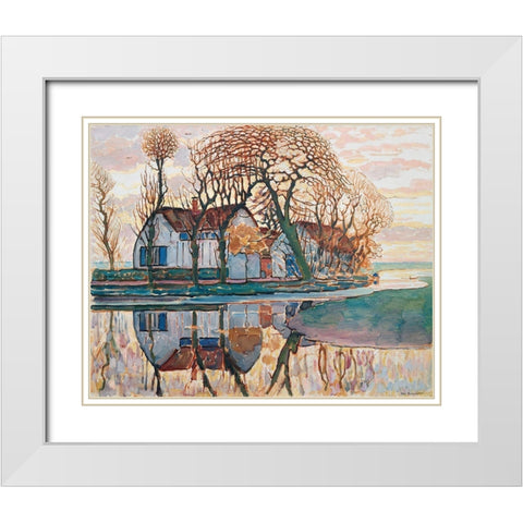 Farm near Duivendrecht White Modern Wood Framed Art Print with Double Matting by Mondrian, Piet