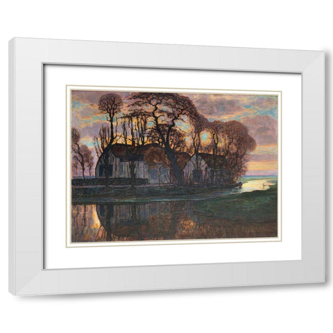 Farm Near Duivendrecht-in the Evening White Modern Wood Framed Art Print with Double Matting by Mondrian, Piet