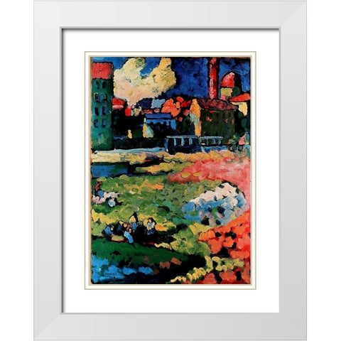 Before the City 1908 White Modern Wood Framed Art Print with Double Matting by Kandinsky, Wassily