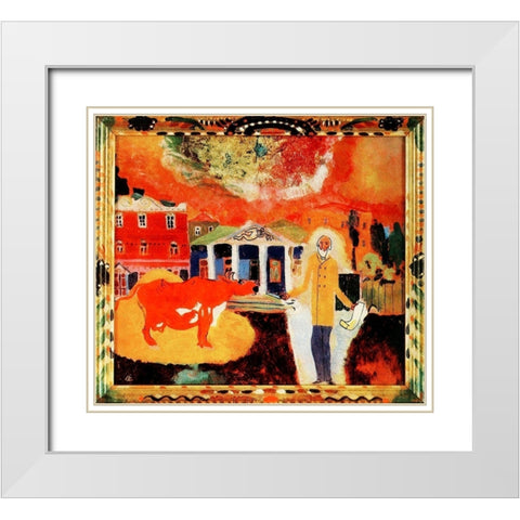 Cow in Moscow 1912 White Modern Wood Framed Art Print with Double Matting by Kandinsky, Wassily