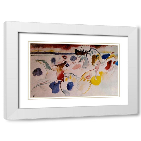 Horsemen on the shore c.1910 White Modern Wood Framed Art Print with Double Matting by Kandinsky, Wassily