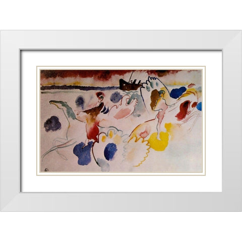 Horsemen on the shore c.1910 White Modern Wood Framed Art Print with Double Matting by Kandinsky, Wassily