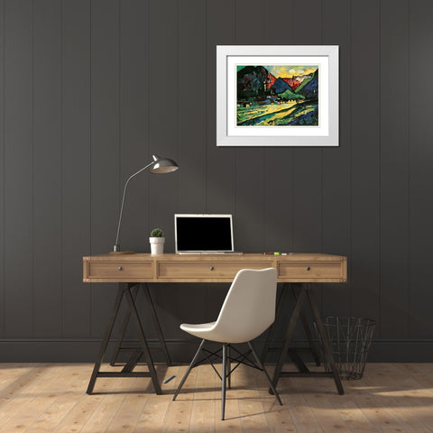 Murnau Landscape 1909 White Modern Wood Framed Art Print with Double Matting by Kandinsky, Wassily