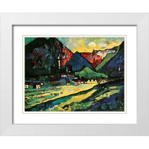 Murnau Landscape 1909 White Modern Wood Framed Art Print with Double Matting by Kandinsky, Wassily